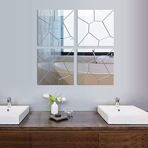 Mirror Decals | Gold | Small | Acrylic Mirror Tiles - Self Adhesive Sheets by LBEE Home | 28 pcs | 4 Squares, Irregular Shape | Each Square is 8" x 8" Each (20cm x 20cm) | Wall Stickers in Saudi Arabia