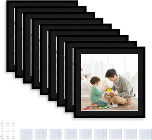 12x12 Picture Tiles | Mix Tiles Picture Frames Stick on Wall | Photo Tiles Peel and Stick Picture Frames as Gallery Wall Frame Set (Black - 9 Pcs) in Saudi Arabia