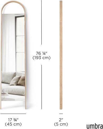 Umbra Bellwood 17.7 x 77 Inch Soft-Arched Frame Renewable Wood Leaning Mirror with Anti-Tip Hardware (Natural) in Saudi Arabia