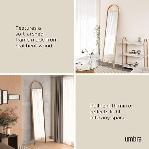 Umbra Bellwood 17.7 x 77 Inch Soft-Arched Frame Renewable Wood Leaning Mirror with Anti-Tip Hardware (Natural) in Saudi Arabia