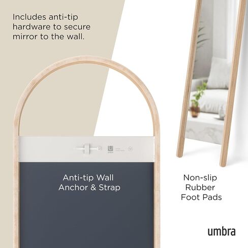 Umbra Bellwood 17.7 x 77 Inch Soft-Arched Frame Renewable Wood Leaning Mirror with Anti-Tip Hardware (Natural) in Saudi Arabia