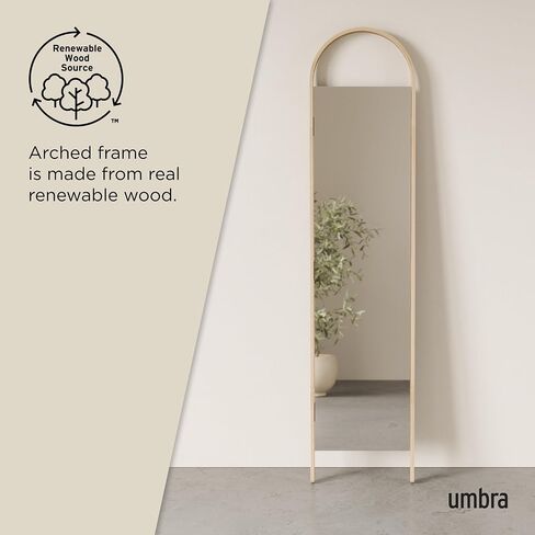 Umbra Bellwood 17.7 x 77 Inch Soft-Arched Frame Renewable Wood Leaning Mirror with Anti-Tip Hardware (Natural) in Saudi Arabia
