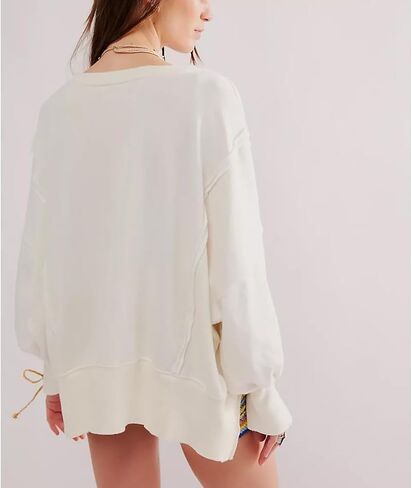 المرأة خمر كم طويل كتلة اللون قميص المتضخم الجرافيك ستار البلوز Y2k عادية Crewneck قميص بلايز in Saudi Arabia