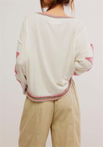 المرأة خمر كم طويل كتلة اللون قميص المتضخم الجرافيك ستار البلوز Y2k عادية Crewneck قميص بلايز in Saudi Arabia