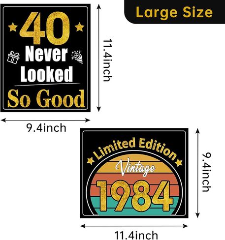 40th Birthday Decorations for Men Women, 9pcs Black Gold Happy 1984 40 Birthday Banner Signs for Walls Doors Windows Yard Garden Party Supplies, Forty Birthday Table Toppers Photo Props Decor in Kuwait