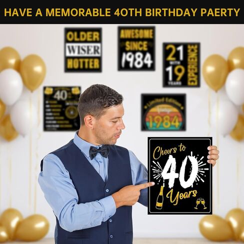 40th Birthday Decorations for Men Women, 9pcs Black Gold Happy 1984 40 Birthday Banner Signs for Walls Doors Windows Yard Garden Party Supplies, Forty Birthday Table Toppers Photo Props Decor in Kuwait