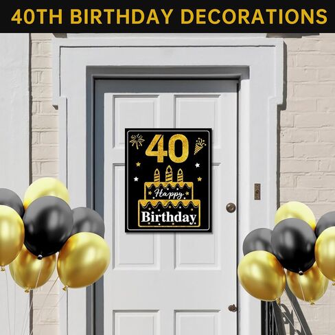 40th Birthday Decorations for Men Women, 9pcs Black Gold Happy 1984 40 Birthday Banner Signs for Walls Doors Windows Yard Garden Party Supplies, Forty Birthday Table Toppers Photo Props Decor in Kuwait