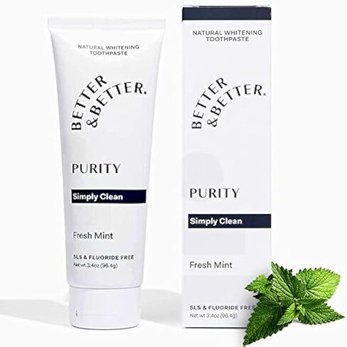 Better & Better Purity Toothpaste | Fluoride Free, SLS Free Toothpaste for Sensitive Brushers | 1 CT Mini Tube | Fresh Breath with Organic Mints | Natural, Vegan, Whitening Toothpaste to Remove Plaque in Kuwait