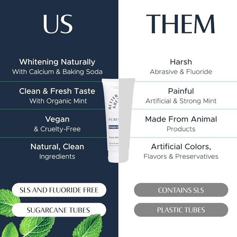 Better & Better Purity Toothpaste | Fluoride Free, SLS Free Toothpaste for Sensitive Brushers | 1 CT Mini Tube | Fresh Breath with Organic Mints | Natural, Vegan, Whitening Toothpaste to Remove Plaque in Kuwait