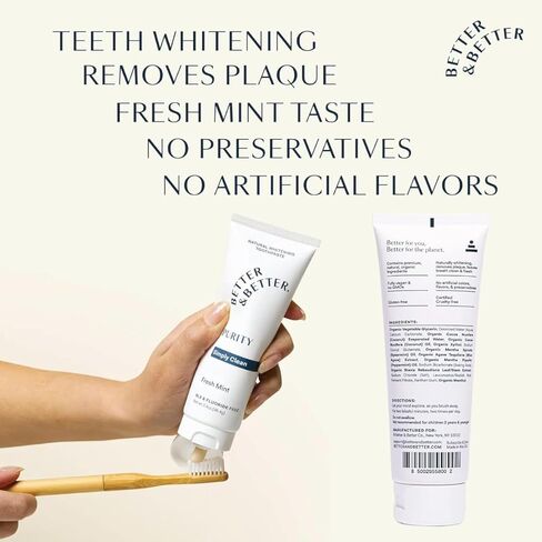 Better & Better Purity Toothpaste | Fluoride Free, SLS Free Toothpaste for Sensitive Brushers | 1 CT Mini Tube | Fresh Breath with Organic Mints | Natural, Vegan, Whitening Toothpaste to Remove Plaque in Kuwait
