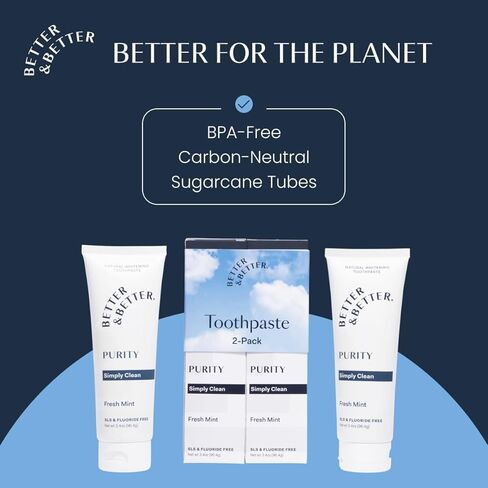 Better & Better Purity Toothpaste | Fluoride Free, SLS Free Toothpaste for Sensitive Brushers | 1 CT Mini Tube | Fresh Breath with Organic Mints | Natural, Vegan, Whitening Toothpaste to Remove Plaque in Kuwait