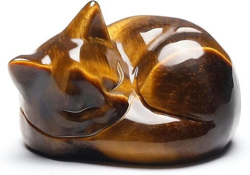 CrystalTears Tiger Eye Healing Crystal Cat Figurine Carved Crystal Gemstone Sleeping Cat Statue Lucky Cute Stone Cat for Home Office Desk Meditation Decor Cat Gifts for Women Men Christmas in Saudi Arabia