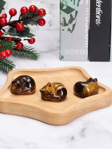 CrystalTears Tiger Eye Healing Crystal Cat Figurine Carved Crystal Gemstone Sleeping Cat Statue Lucky Cute Stone Cat for Home Office Desk Meditation Decor Cat Gifts for Women Men Christmas in Saudi Arabia