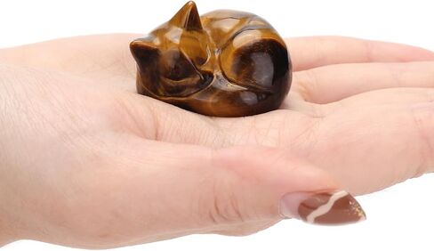 CrystalTears Tiger Eye Healing Crystal Cat Figurine Carved Crystal Gemstone Sleeping Cat Statue Lucky Cute Stone Cat for Home Office Desk Meditation Decor Cat Gifts for Women Men Christmas in Saudi Arabia