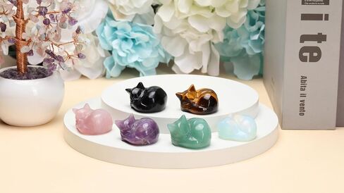 CrystalTears Tiger Eye Healing Crystal Cat Figurine Carved Crystal Gemstone Sleeping Cat Statue Lucky Cute Stone Cat for Home Office Desk Meditation Decor Cat Gifts for Women Men Christmas in Saudi Arabia