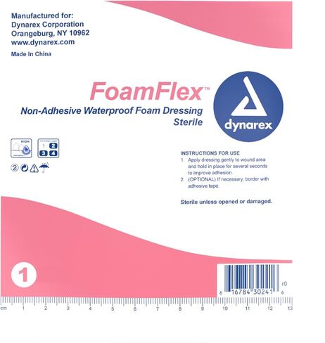 ضمادات رغوية مقاومة للماء غير لاصقة من Dynarex FoamFlex - 4 بوصات × 4 بوصات، ضمادات إسفنجية مسامية وعالية الامتصاص للجروح، صندوق واحد مكون من 10 ضمادات إسفنجية مقاومة للماء غير لاصقة من Dynarex FoamFlex - 4 بوصات × 4 بوصات in Saudi Arabia