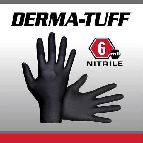 Derma-Tuff Powder Free Nitrile Disposable Gloves | 6 Mil - Sm 100 Ct | Latex Free, Chemical + Puncture Resistant, Fully Textured Grip, Beaded Cuff, for Automotive, Maintenance, Industrial | 66586 in Kuwait