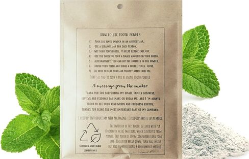 Zero Waste I Organic Vegan Fluoride Free Tooth Powder I Dual Mint Flavor I Ships Without Any Plastic Packaging (Zero Waste Bag) in Saudi Arabia