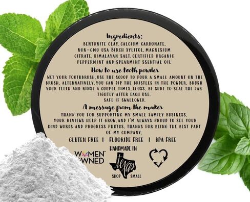 Zero Waste I Organic Vegan Fluoride Free Tooth Powder I Dual Mint Flavor I Ships Without Any Plastic Packaging (Zero Waste Bag) in Saudi Arabia
