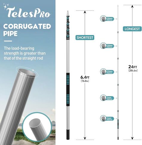 6-24FT Telescoping Pole Lightweight Aluminum with Universal Twist-on Tip Ideal for Painting,Dusting,Window Cleaning,Tree Sawing in Kuwait