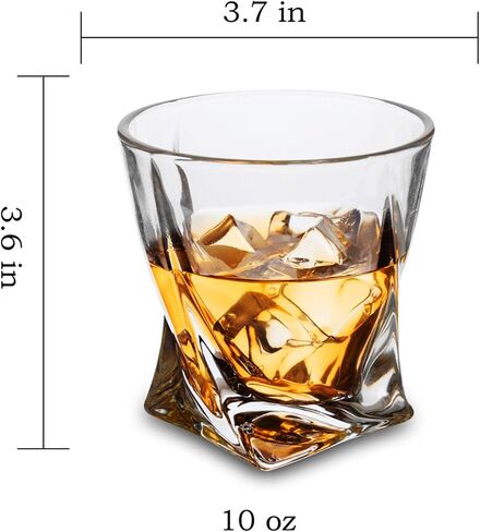 KANARS Whiskey Glasses Set of 4, 10 Oz Crystal Old Fashioned Cocktail Glass in Gift Box, Twisted Lowball Bourbon Tumbler for Scotch Whisky Cognac, Rock Barware for Men Gift in Saudi Arabia