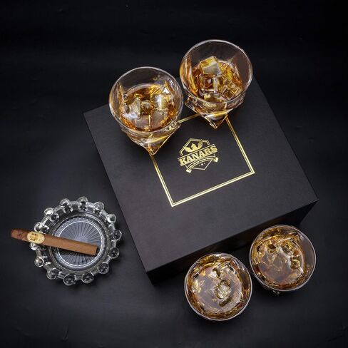 KANARS Whiskey Glasses Set of 4, 10 Oz Crystal Old Fashioned Cocktail Glass in Gift Box, Twisted Lowball Bourbon Tumbler for Scotch Whisky Cognac, Rock Barware for Men Gift in Saudi Arabia