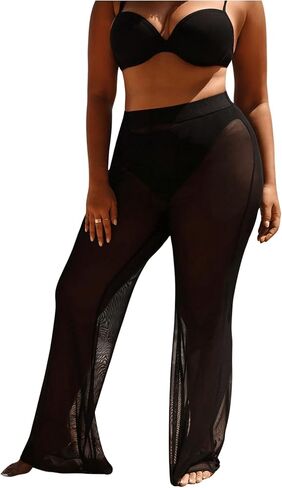 Women's Plus Size Beach Pants Sheer Mesh Swimsuit Coverup High Waisted Bikini Cover Up Bottoms in Saudi Arabia