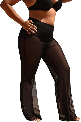 Women's Plus Size Beach Pants Sheer Mesh Swimsuit Coverup High Waisted Bikini Cover Up Bottoms in Saudi Arabia