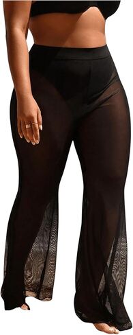 Women's Plus Size Beach Pants Sheer Mesh Swimsuit Coverup High Waisted Bikini Cover Up Bottoms in Saudi Arabia