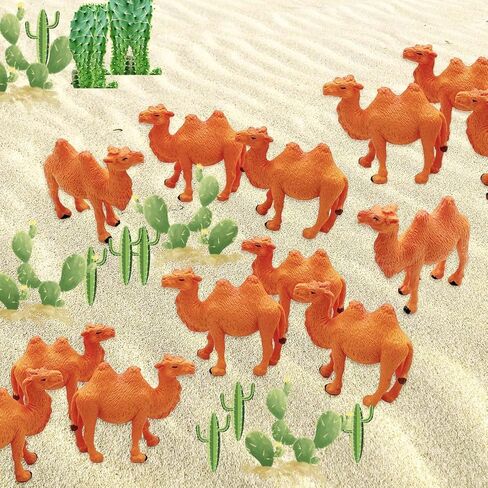 تماثيل الجمل Suartus، 12 قطعة من تماثيل الجمل المرسومة يدويًا، تمثال حيوان مصغر للحياة البرية، نماذج مجسمات الجمل البكتريا الصحراوية لطاولة سطح المكتب، مجموعة طحالب طبيعية لتزيين المنزل in Kuwait