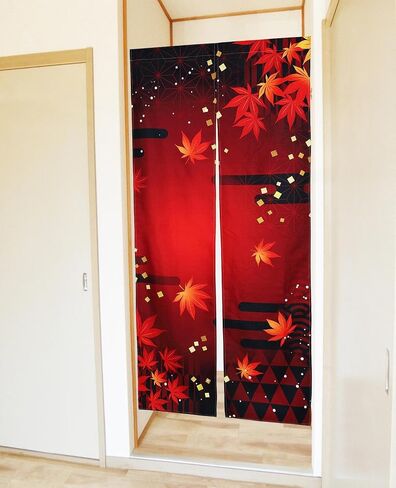 Noren Japanese Style Doorway Curtain with a Picture of Autumn Leaves Printed on it (pattern1) in Saudi Arabia