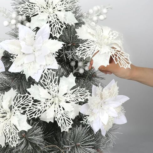 22 Pcs Champagne Christmas Poinsettia Artificial Flowers and Glitter Berries Stems Kit, Christmas Poinsettias Decorations and Christmas Tree Ornaments for Xmas Home Wedding Holiday Tree Decor in Saudi Arabia