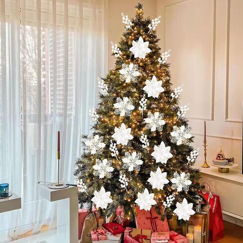 22 Pcs Champagne Christmas Poinsettia Artificial Flowers and Glitter Berries Stems Kit, Christmas Poinsettias Decorations and Christmas Tree Ornaments for Xmas Home Wedding Holiday Tree Decor in Saudi Arabia