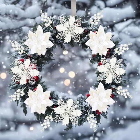 22 Pcs Champagne Christmas Poinsettia Artificial Flowers and Glitter Berries Stems Kit, Christmas Poinsettias Decorations and Christmas Tree Ornaments for Xmas Home Wedding Holiday Tree Decor in Saudi Arabia