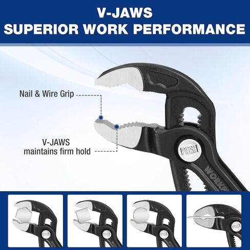 WORKPRO Groove Joint Pliers, 7" Water Pump Pliers, Upgraded 42mm Wide Opening Slip Joint Pliers, V-Jaw Tongue and Groove Pliers for Home and Industrial Repair, CR-V, Dual Serrated, Adjustable Pliers in Saudi Arabia