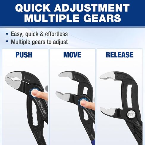 WORKPRO Groove Joint Pliers, 7" Water Pump Pliers, Upgraded 42mm Wide Opening Slip Joint Pliers, V-Jaw Tongue and Groove Pliers for Home and Industrial Repair, CR-V, Dual Serrated, Adjustable Pliers in Saudi Arabia