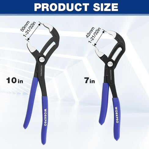 WORKPRO Groove Joint Pliers, 7" Water Pump Pliers, Upgraded 42mm Wide Opening Slip Joint Pliers, V-Jaw Tongue and Groove Pliers for Home and Industrial Repair, CR-V, Dual Serrated, Adjustable Pliers in Saudi Arabia