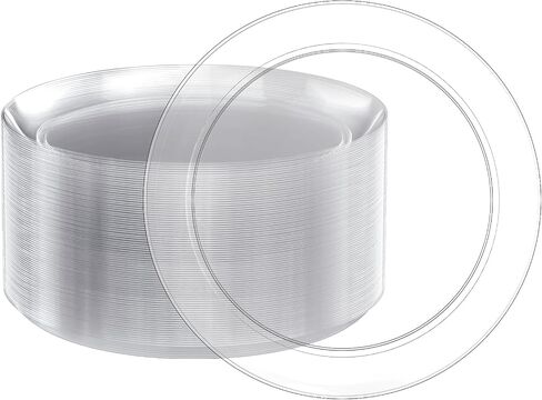 FOCUSLINE 100 Count Clear Plastic Plates 7 Inch, Disposable Plastic Salad Dessert Plates Heavy Duty- Premium Hard Plastic Plates Fancy Disposable Clear Plates for Weddings, Parties and Events in Saudi Arabia