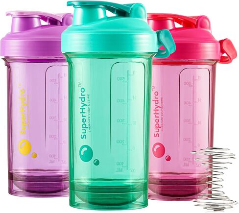 Super Hydro Protein Shaker Bottle [3 PACK] - 28 Oz. BPA-Free, Non-Toxic, Durable, Leak Proof, Eco-Tritan, Best for Travel, Sports, Fitness for Men & Women (Lemon Lavender, Rosy Bloom, Frosted Mint) in Saudi Arabia