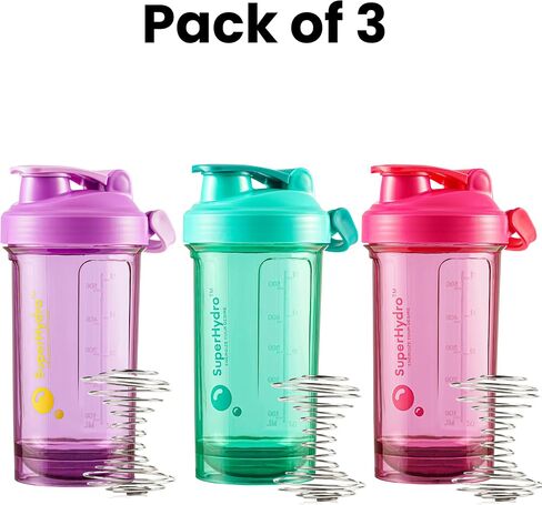 Super Hydro Protein Shaker Bottle [3 PACK] - 28 Oz. BPA-Free, Non-Toxic, Durable, Leak Proof, Eco-Tritan, Best for Travel, Sports, Fitness for Men & Women (Lemon Lavender, Rosy Bloom, Frosted Mint) in Saudi Arabia