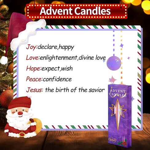 مجموعة شموع Advent مكونة من 5 قطع، شمعة مستدقة غير معطرة لعيد الميلاد المجيد مع حروف ونمط، 10 بوصة × 7/8 بوصة شمعة ميلاد إكليل عيد الميلاد بدون قطرات للعطلات والكنيسة والتعبد والاحتفال والحفلات in Saudi Arabia