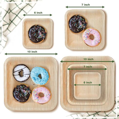 Palm Leaf Plates - Compostable 25 x7" & 25 x10" Square Plates - Pack of 50 - Eco Friendly Plate is 100% Natural, Sturdy & Microwave Safe - Disposable & Biodegradable Wood Alternative to Bamboo Plates in Saudi Arabia