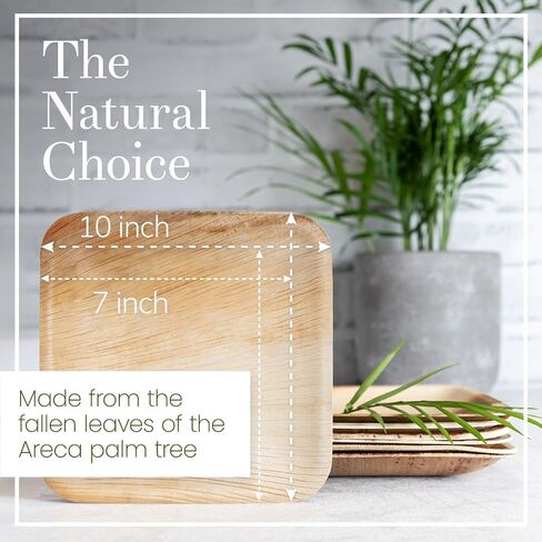 Palm Leaf Plates - Compostable 25 x7" & 25 x10" Square Plates - Pack of 50 - Eco Friendly Plate is 100% Natural, Sturdy & Microwave Safe - Disposable & Biodegradable Wood Alternative to Bamboo Plates in Saudi Arabia