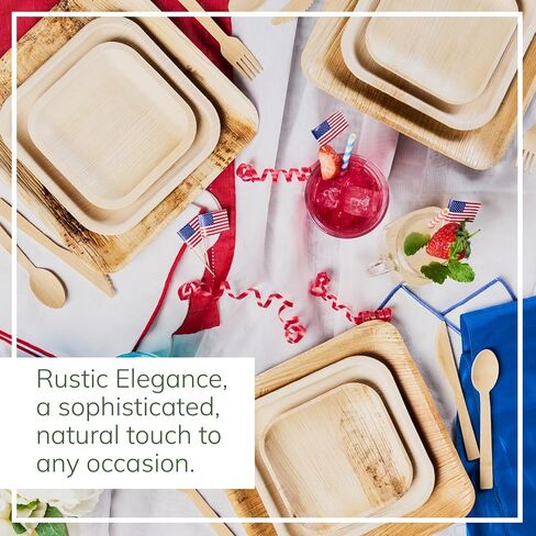 Palm Leaf Plates - Compostable 25 x7" & 25 x10" Square Plates - Pack of 50 - Eco Friendly Plate is 100% Natural, Sturdy & Microwave Safe - Disposable & Biodegradable Wood Alternative to Bamboo Plates in Saudi Arabia