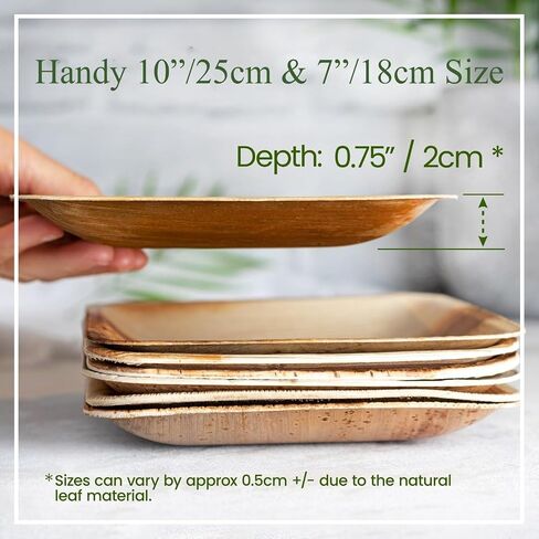 Palm Leaf Plates - Compostable 25 x7" & 25 x10" Square Plates - Pack of 50 - Eco Friendly Plate is 100% Natural, Sturdy & Microwave Safe - Disposable & Biodegradable Wood Alternative to Bamboo Plates in Saudi Arabia