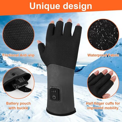 Fingerless Heated Gloves for Women Men, Rechargeable Heated Gloves Liners, Electric Hand Warmer, Ultra-Thin and Anti-Slip for Work, Office, Outdoor，Fishing in Saudi Arabia