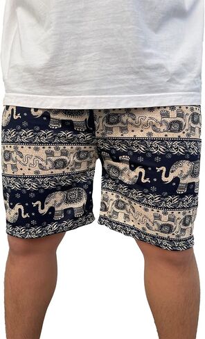 Trendy Thai Elephant Shorts - Elastic Waist - Unisex Animal Print Knee Breeches in Saudi Arabia