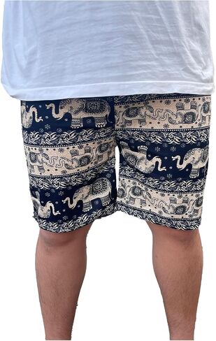 Trendy Thai Elephant Shorts - Elastic Waist - Unisex Animal Print Knee Breeches in Saudi Arabia