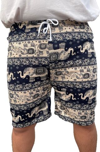 Trendy Thai Elephant Shorts - Elastic Waist - Unisex Animal Print Knee Breeches in Saudi Arabia