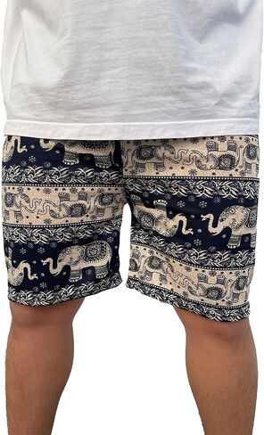 Trendy Thai Elephant Shorts - Elastic Waist - Unisex Animal Print Knee Breeches in Saudi Arabia